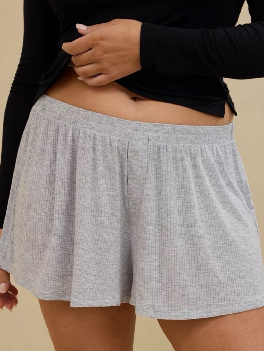 Aerie Gray Soft Ribbed Sleep Boxer Shorts, Size Large, NWT
